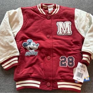 Disney Junior Mickey Mouse Varsity Bomber Jacket Red White 4T NWT